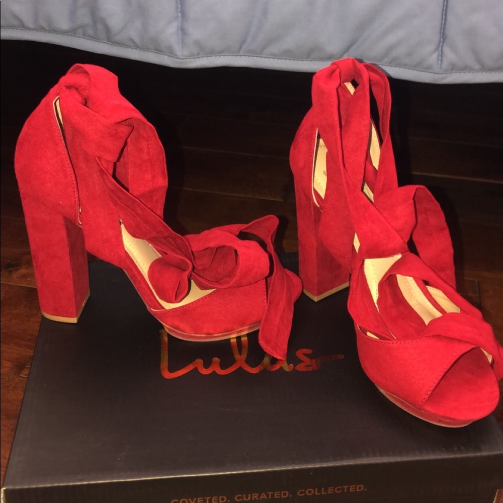 Brand new Dark Red Suede Lace Up Platform Heels